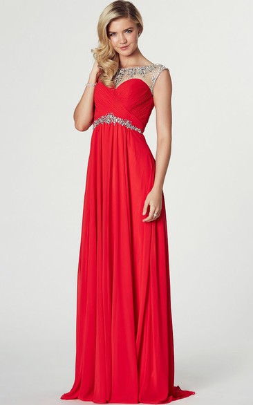 Sheath Bateau Neck Criss-Cross Sleeveless Chiffon Prom Dress
