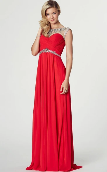 Sheath Bateau Neck Criss-Cross Sleeveless Chiffon Prom Dress