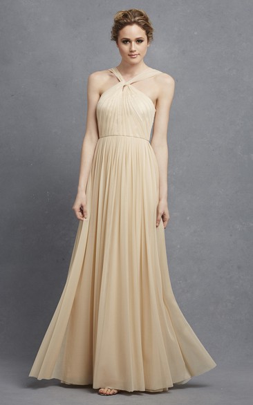 Long-Chiffon Unique Dress With Pleats And Beading