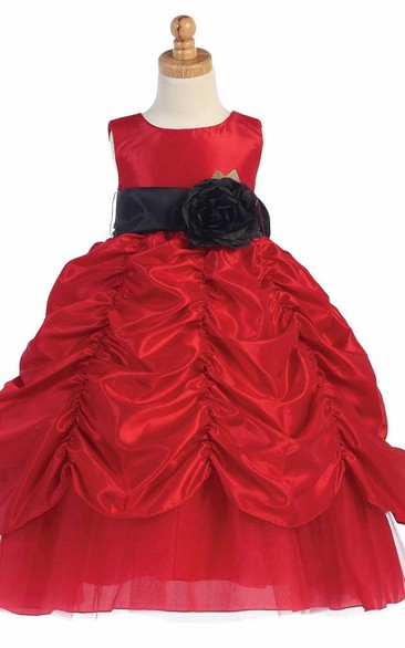 Tiered Tulle&Taffeta Flower Girl Dress