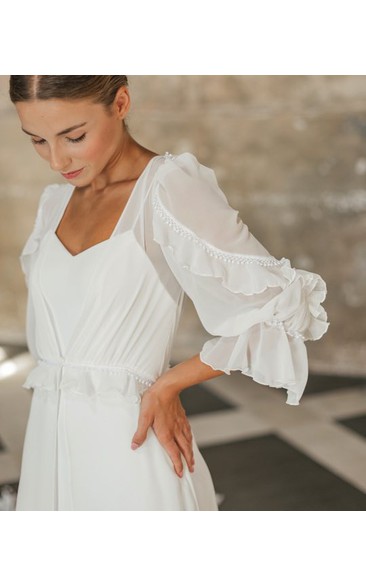 Flowy Poet Long Sleeve Chiffon Ethereal Tiered Court Train Wedding ...