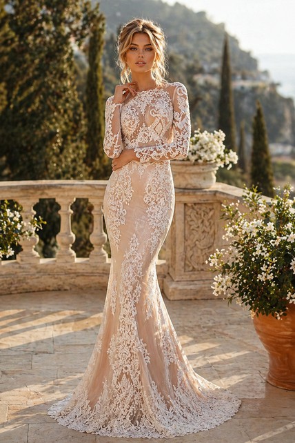 Long Sleeve Lace Winter Boho Sheath Modest Wedding Dress | Dorris Wedding Long Sleeve Lace Winter Boho Sheath Modest Wedding Dress | Dorris Wedding