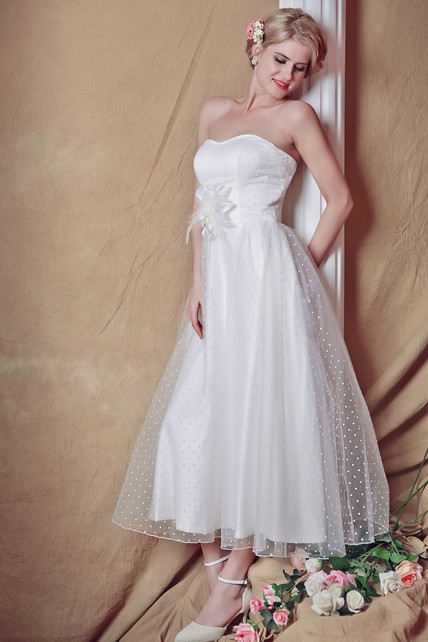 backless tea length wedding dress Tea Length Wedding Dress | Open v Back Dress main image 0