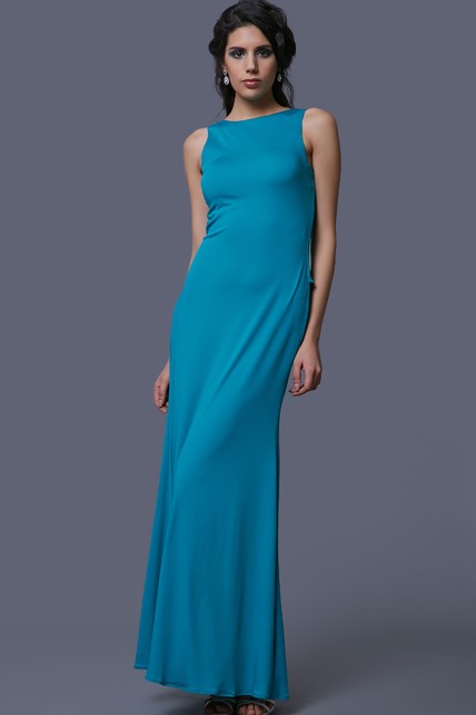 open lace back dress Qianna Baby Blue Peplum Drop Waist Chiffon Gown