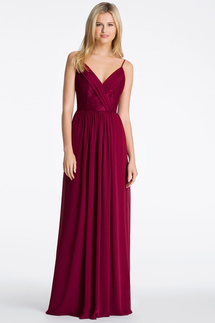 Spaghetti Embroidered Sleeveless Chiffon Bridesmaid Dress With Straps |  Dorris Wedding