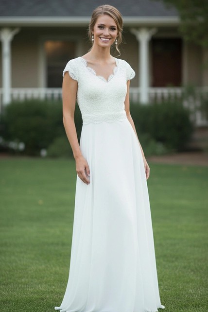 Classic Scalloped Chiffon Bridesmaid Dress | Dorris Wedding