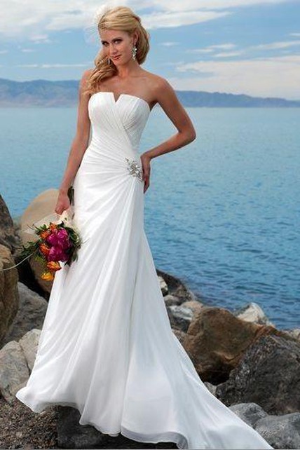 sheath Strapless Chiffon Wedding Dress | Dorris Wedding