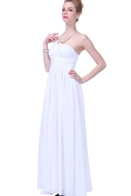 stretch chiffon ivory long one shoulder dress 66223: Long Sleeve One Shoulder Stretch Crepe Fit and Flare Dress