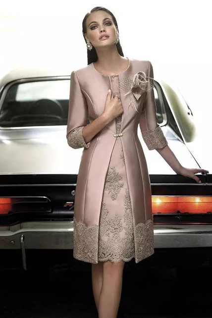 Jewel A-line Knee-length 3-4 Length Sleeve Satin Mother of the