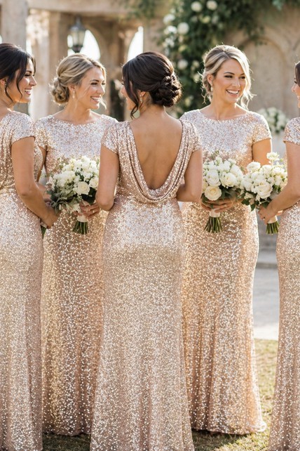 Sequin Gold Bridesmaid Dress | Long Sparkly MOB Glitter Gown with Sleeves Sequin Gold Bridesmaid Dress | Long Sparkly MOB Glitter Gown with Sleeves