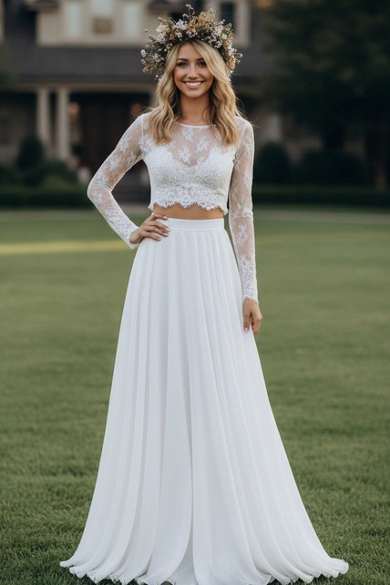 chinese dress ladies Sheer-Bodice Long White Lace Formal Dress