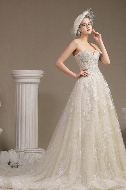 Princess Sweetheart Sleeveless Ballgown Lace A Line Wedding Dress With  Boning And Floral Appliques