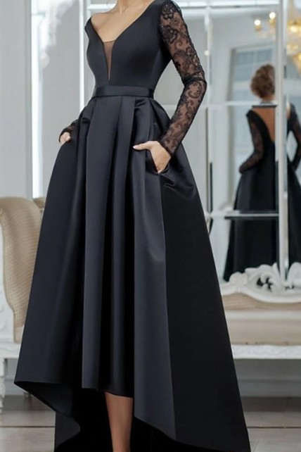 formal / gown long black dress Elegant Black Long Prom Dress, Black Formal Graduation Evening Dresses US 4 / Black main image 0
