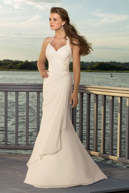 Sheath V Neck Halter Chiffon Wedding Dress Styles Dorris Wedding 2495