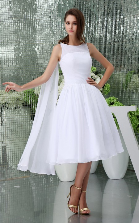 Sleeveless A-Line Tea-Length Chiffon Dress With Pleats