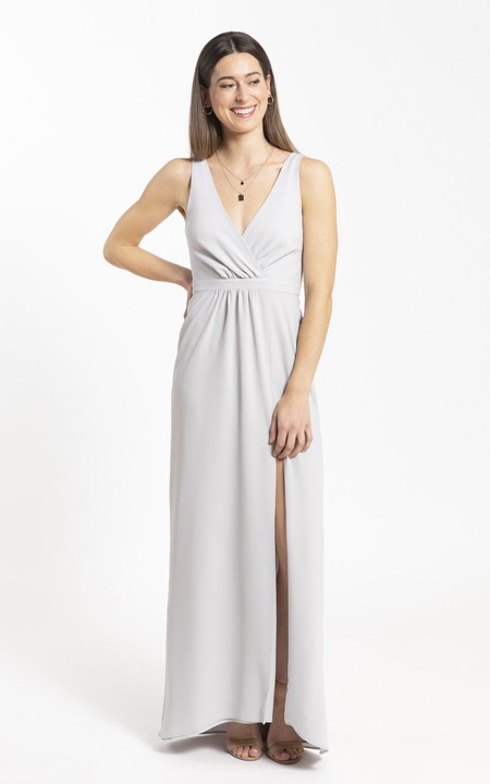 Plunging Neckline Sheath Chiffon Front Split And Ruched Details Bridesmaid Dress