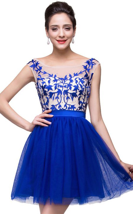 Elegant Royal Blue Sleeveless Short Homecoming Dress With Appliques