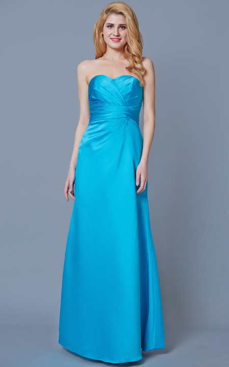 Sweetheart A-line Long Satin Dress With Bow