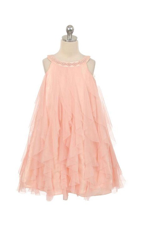 Scoop Beading Neckline Sleeveless A-line Tulle Long Dress With Ruffles