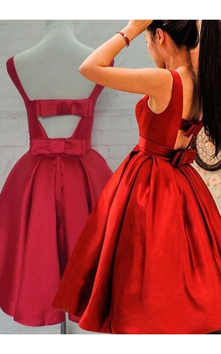 Ball Gown Sleeveless Satin Open Back Tea-length Homecoming Dress