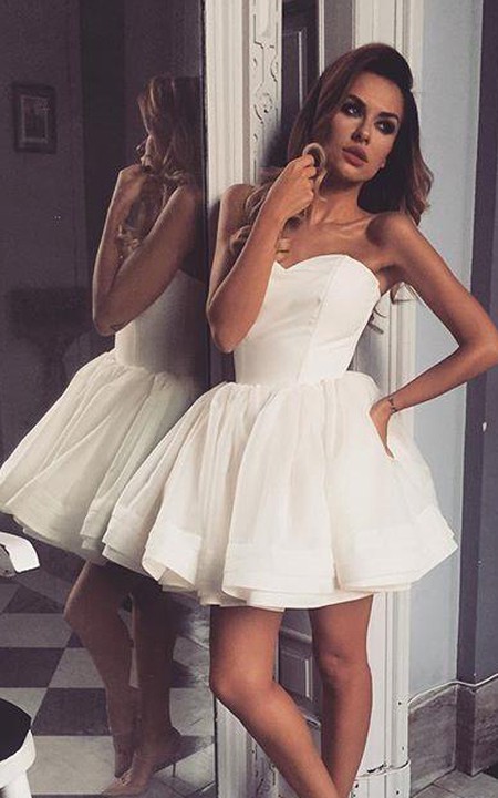 Satin Tulle Mini Ball Gown Sleeveless Sexy Homecoming Dress