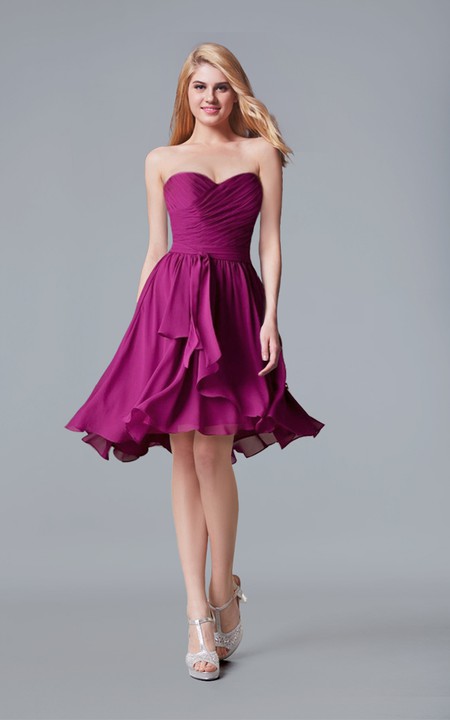 Sweetheart Chiffon A-line Short Dress With Ruched Bodice
