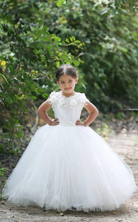 Lovely Bateau Cap Sleeve Tulle Girls Pageant Dress With Appliques Flower