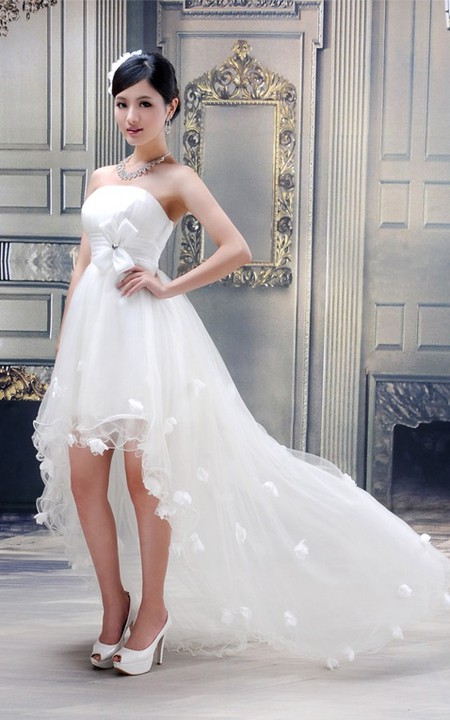 Lovely Strapless High-Low Tulle Dress With Bow and Flower