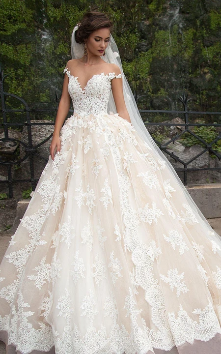 Ball Gown Mini Jewel Bell Illusion Beading Appliques Flower Illusion ...