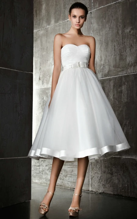 A Line Sweetheart Tea Length First Communion Dress - Dorris Wedding