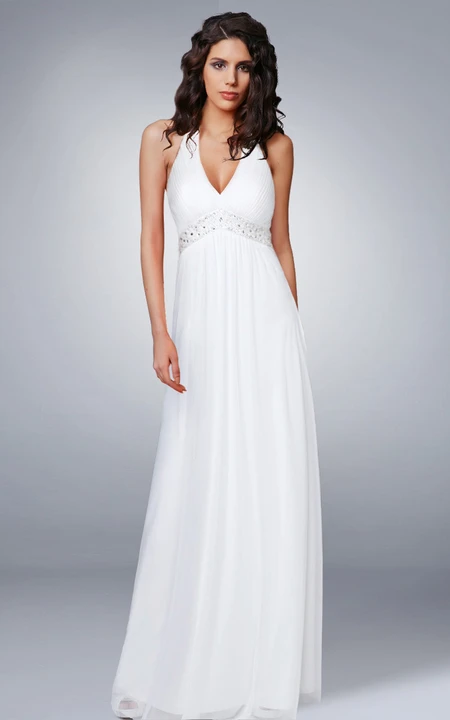 Halter Beaded Chiffon Long Wedding Dress - Dorris Wedding