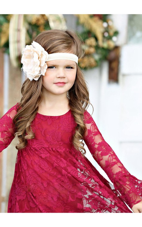 Bateau Neck Long Bell Sleeve A-line Lace Short Dress With Ruffles - 1