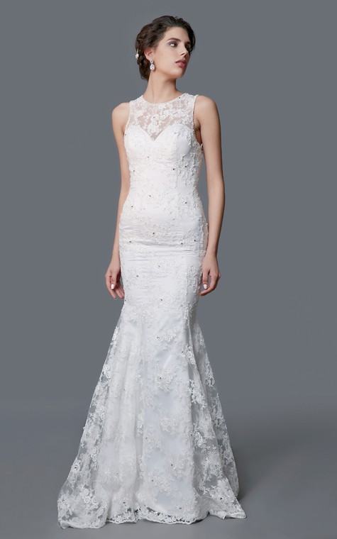 Delicate Illusion Back Lace Mermaid Dress - 1