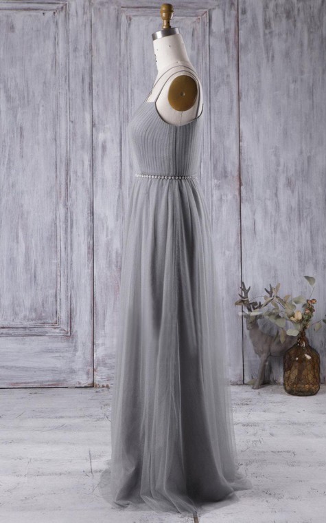 Criss Cross Spaghetti Straps Pleated A-line Chiffon Long Dress - 3