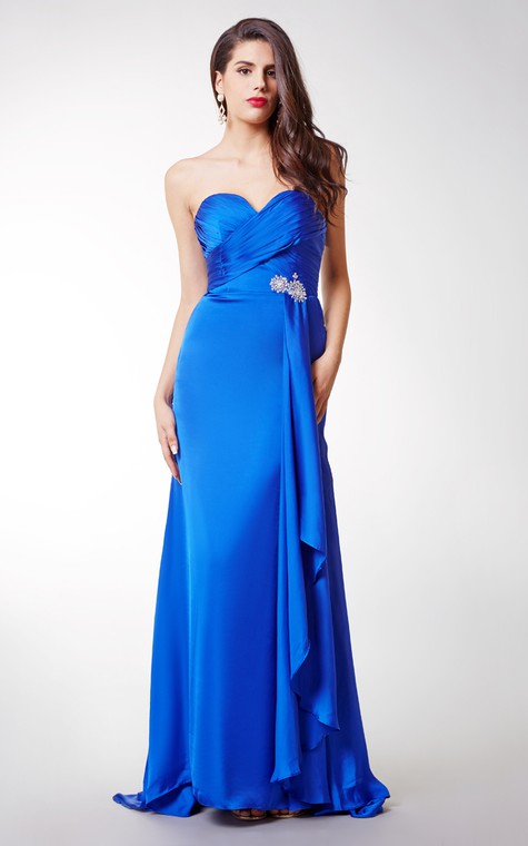 Long Sexy Brooched Satin Chiffon Dress - 1
