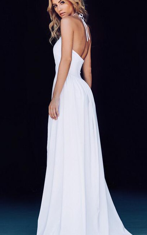 Chic Halter Chiffon 2016 Prom Dress Front Split Open Back - 3