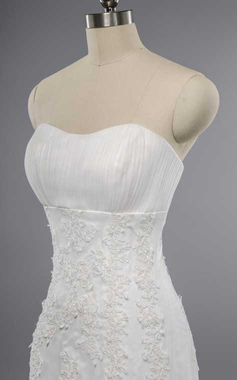 Mermaid Floor-Length Sweetheart Sleeveless Bell Appliques Zipper Keyhole Tulle Lace Dress - 4