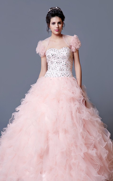 Elegant Crystal Ruffled Quinceanera Dress With Jacket - 1