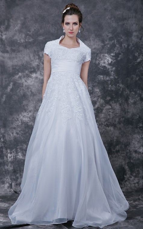 Romantic Lace-appliqued Organza Wedding Dress With Satin Band - 2