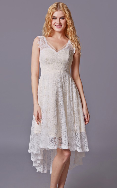 Traditional Twist Wedding Dress With Sleeveless Lacy Style and Asymmetrical Cut - 2