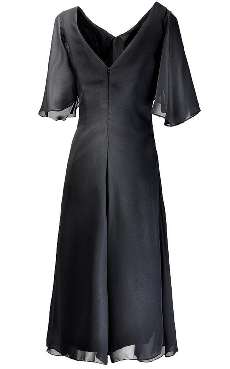 Short-sleeved Tea-length Dress With Beading and Ruching - 2