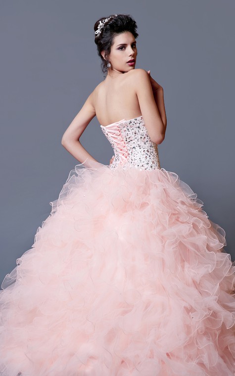 Elegant Crystal Ruffled Quinceanera Dress With Jacket - 4