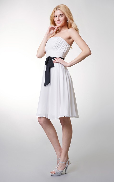 Classic Top-ruched Strapless Layered A-line Chiffon Dress - 2