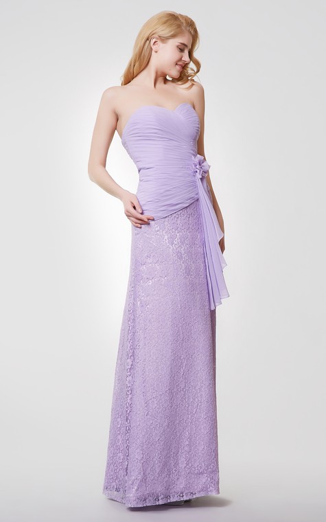 Sweetheart Backless Floral Long Chiffon and Lace Dress - 4