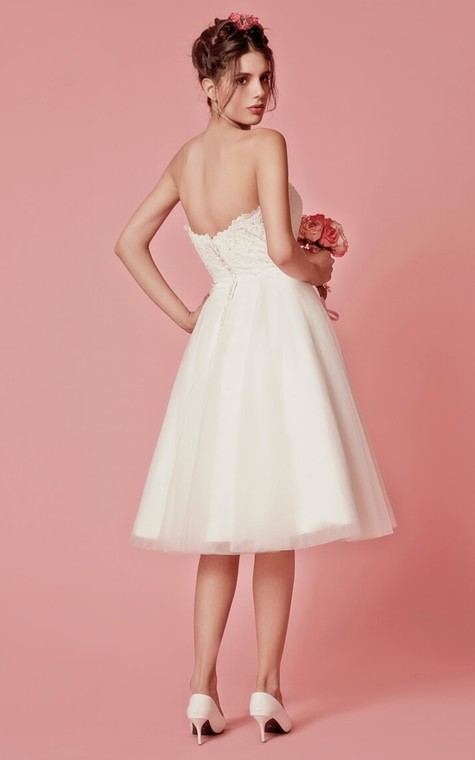 Aristocratic Cap-sleeve High Neck Tea-length Dress With Lace Top - 9