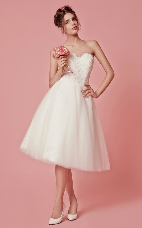 Aristocratic Cap-sleeve High Neck Tea-length Dress With Lace Top - 8