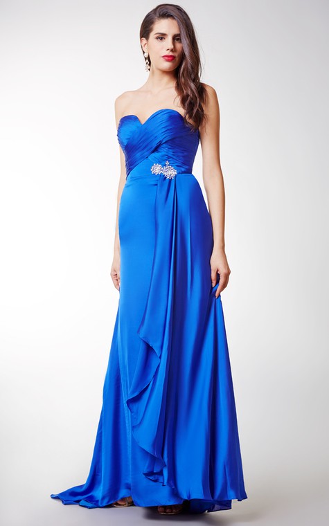 Long Sexy Brooched Satin Chiffon Dress - 4