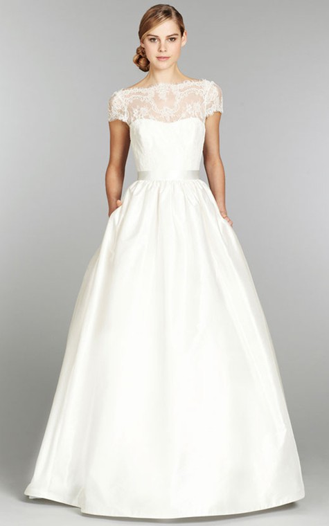 Stunning Cap Sleeve and Illusion Neckline Long Lace Gown - 1