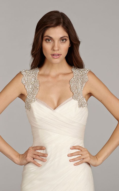 Stunning Sleeveless Ruched Flounced Dress With Beaded Embellished Keyhole Back - 4