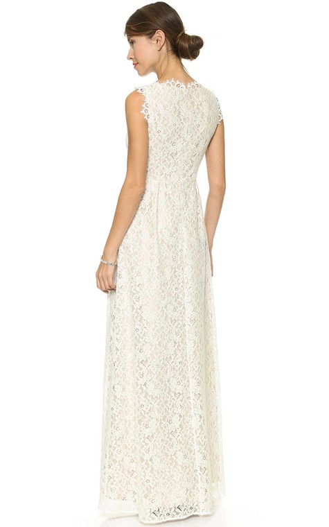 Long Neckline Sheath Lace Dress With Side Draping - 2